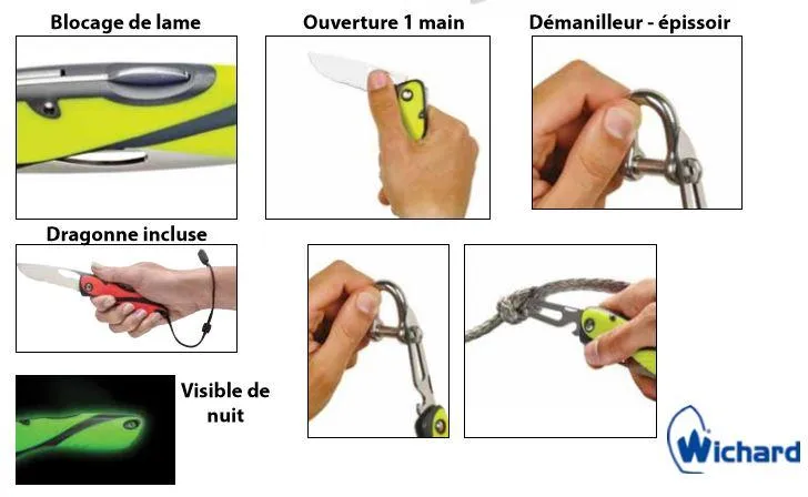 Navaja Wichard Offshore,hoja dentada, inox-19cm–FLUO - Imagen 4