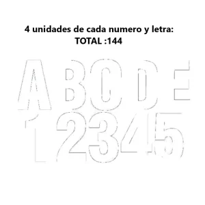 Rotulación: Kit de 144 números y letras Blancas adhesivos (4 de cada)–8 cm
