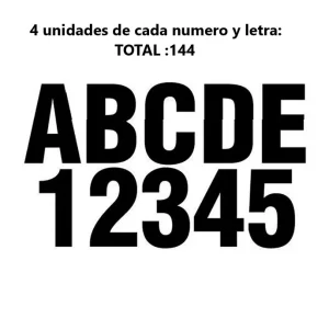 Rotulación: Kit de 144 números y letras Negras adhesivos (4 de cada)–8 cm